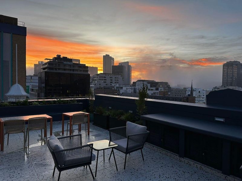 The rooftop deck at The Carrington at sunset